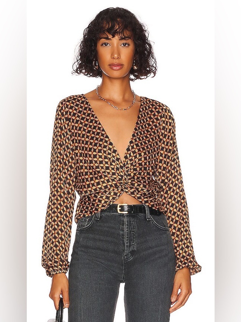 MINKPINK Valentina Twist Blouse Black Floral Print Size Large